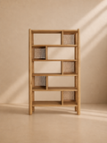TAPIA - Bibliothèque en bois de manguier et cannage 100 x 35 x 180 cm