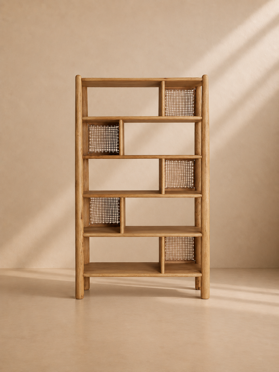 TAPIA - Bibliothèque en bois de manguier et cannage 100 x 35 x 180 cm