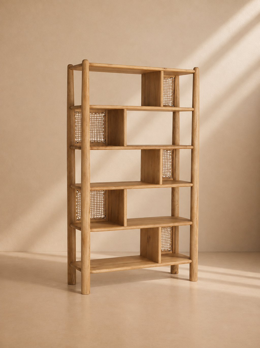 TAPIA - Bibliothèque en bois de manguier et cannage 100 x 35 x 180 cm