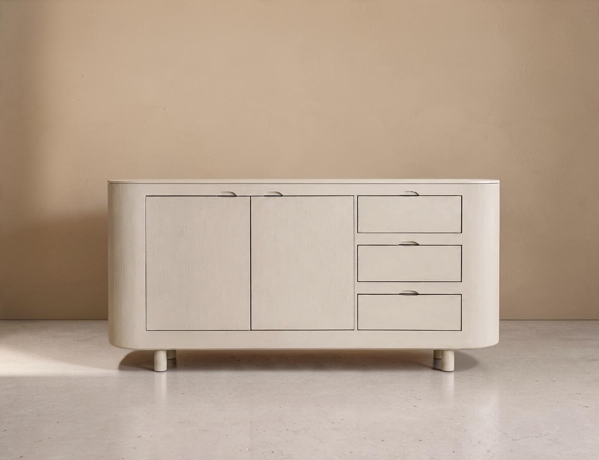 PRADES - Aparador contemporâneo branco sujo em madeira de mangueira 170 cm
