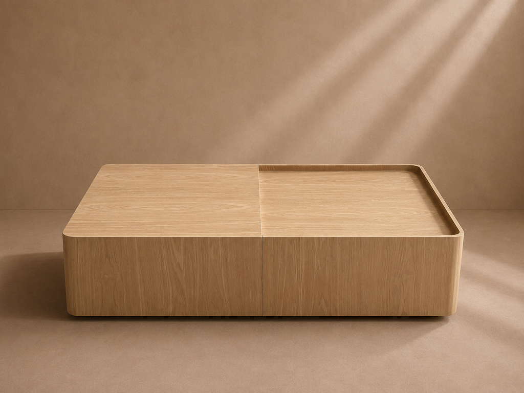 AINSA - Table basse avec rangement en bois effet chêne 120 x 70 cm