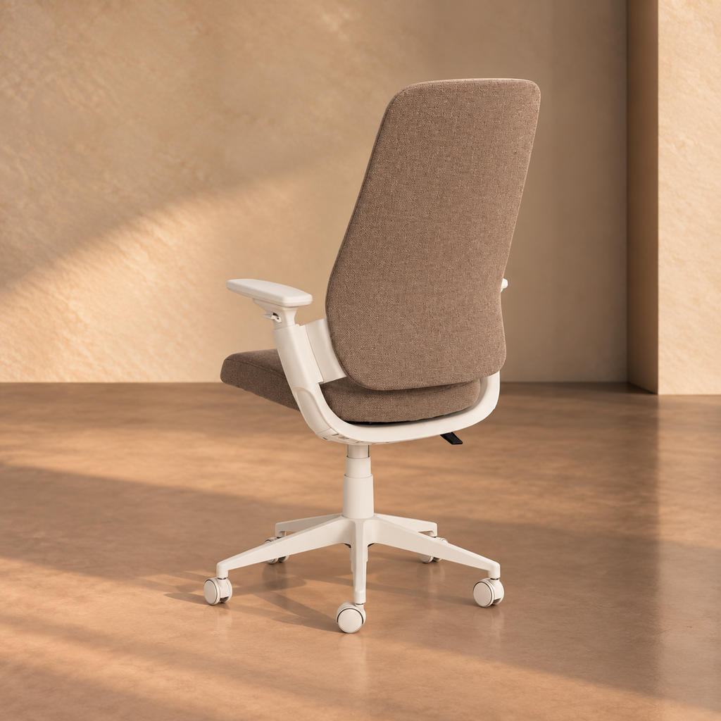 COLLIOURE - Silla de oficina con ruedas, tela color topo y metal, 67,5 × 62 × 114,5 cm