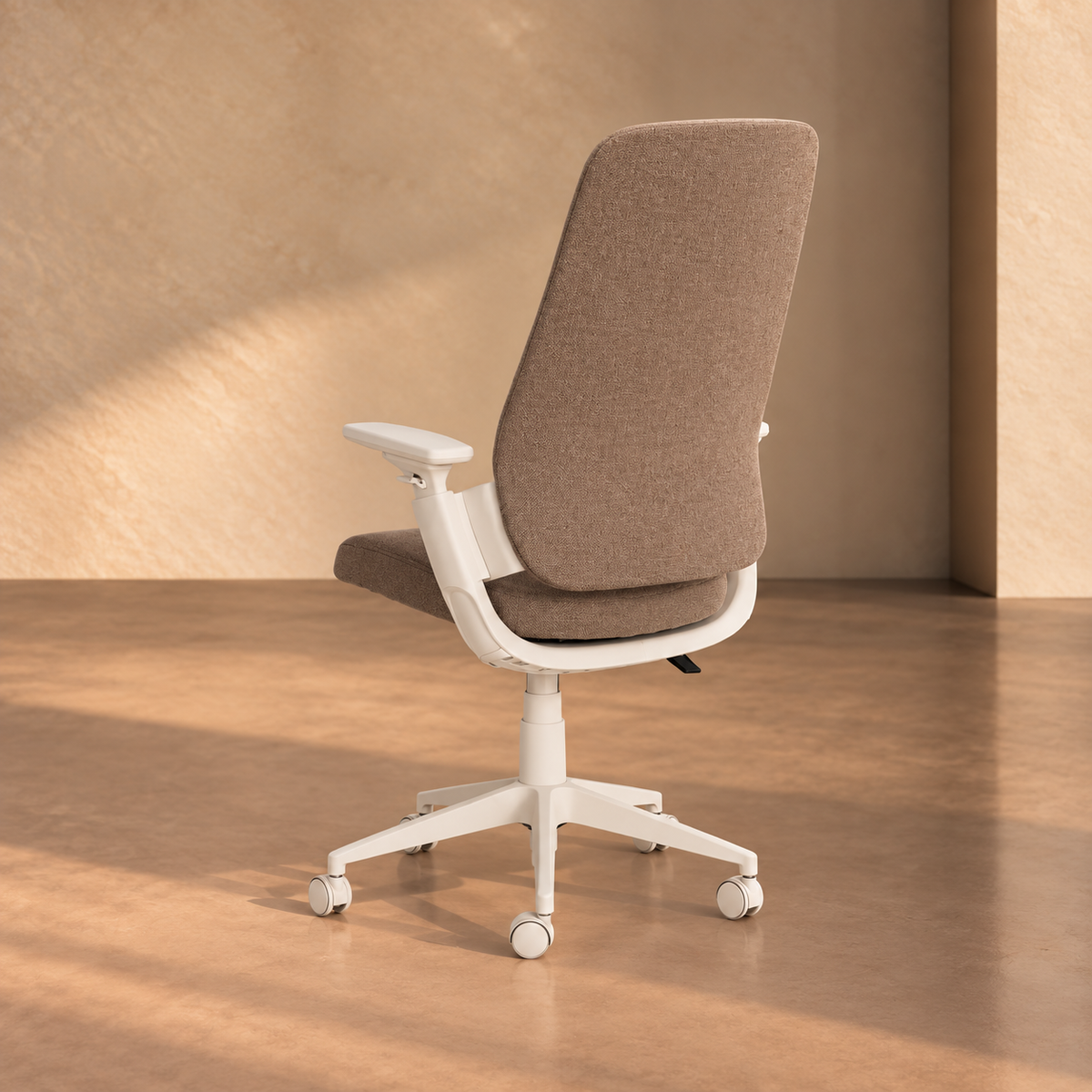 COLLIOURE - Silla de oficina con ruedas, tela color topo y metal, 67,5 × 62 × 114,5 cm