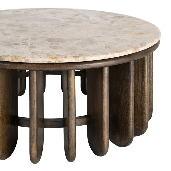 TABUA - Mesa de centro de madera y mármol para salón 90 x 90 x 42 cm