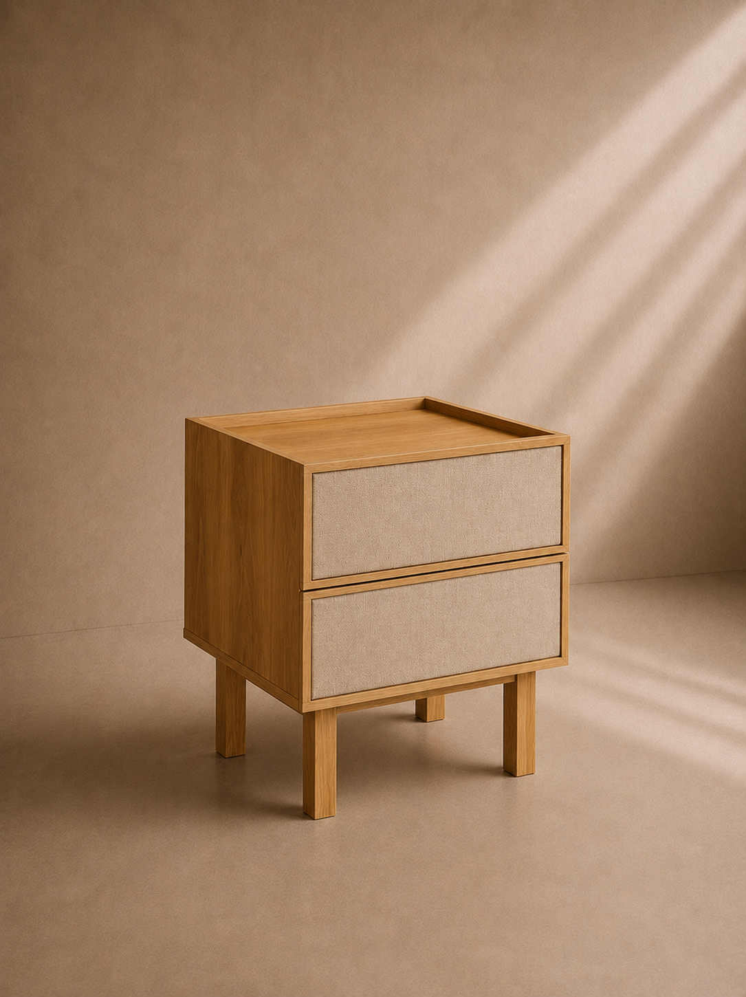 CHAVIN - Mueble auxiliar de 2 cajones de madera y tela
