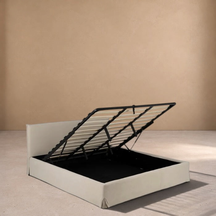 ANTIGNAC - Cama tapizada beige para colchón de 180 cm