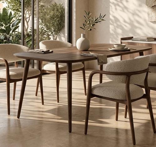 ARCAS - Mesa de comedor de madera de mango marrón oscuro 145 cm