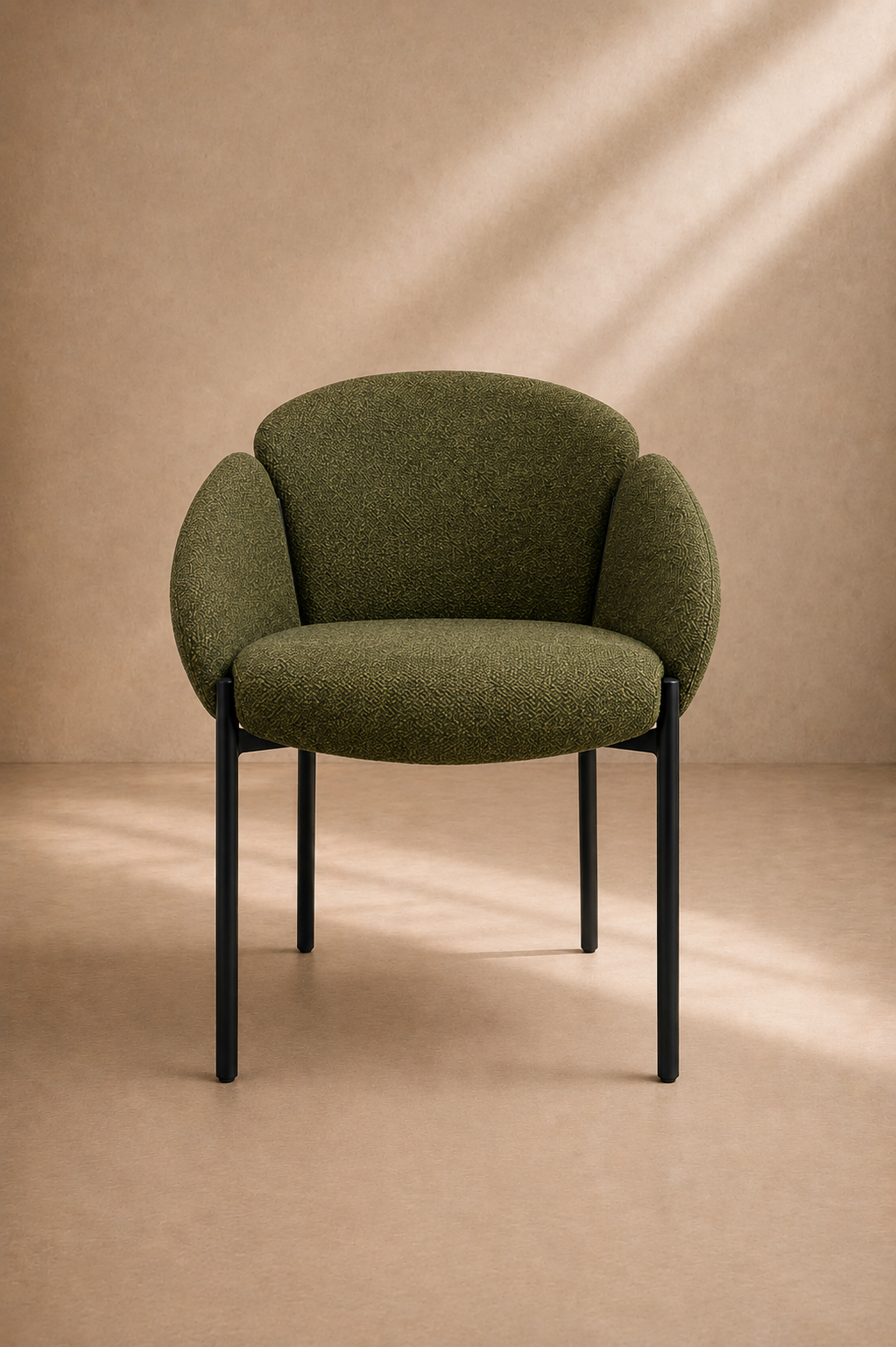 SIDNA - Fauteuil de salle à manger design en chenille vert forêt avec pieds métalliques noirs - salles de réunion, bureaux, hôtels