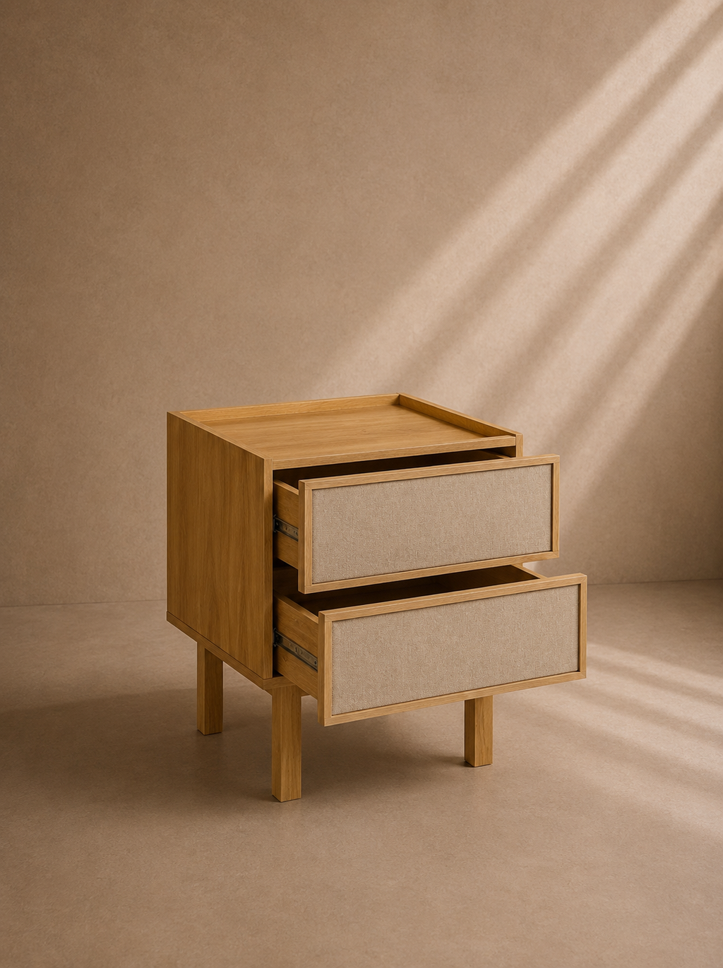 CHAVIN - Mueble auxiliar de 2 cajones de madera y tela