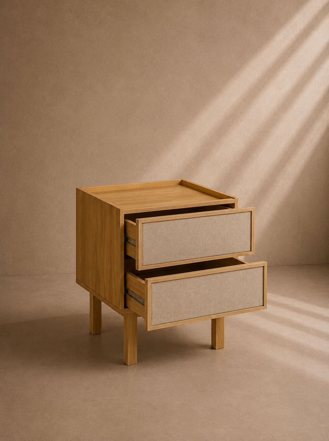 CHAVIN - Mueble auxiliar de 2 cajones de madera y tela