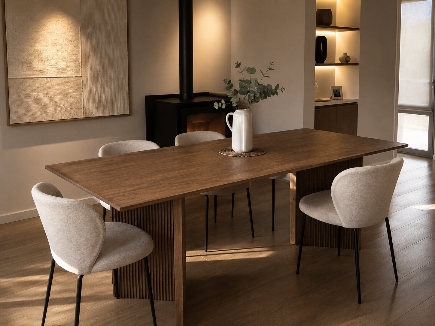 GALVEZ - Mesa de comedor de madera natural con patas en V 200 x 100 cm