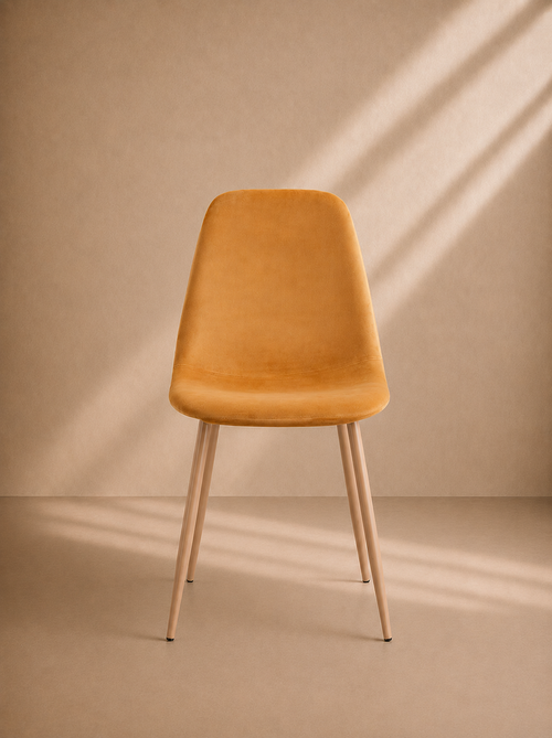 ALEN - Cadeira de Jantar em Veludo Amarelo Mostarda com Design Contemporâneo