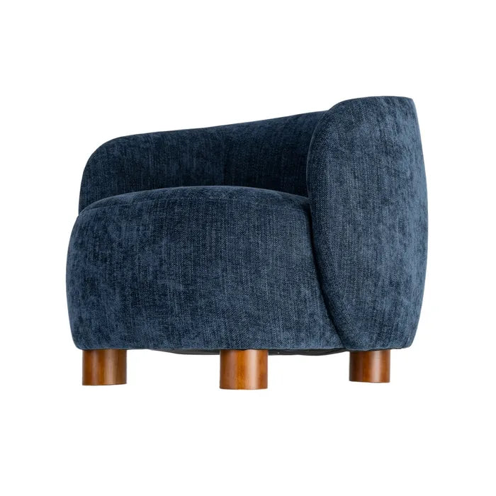 ULLASTRET - Sillón azul de tela y patas de madera de caucho