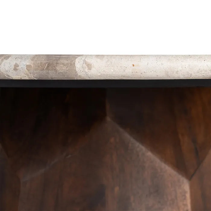MURTOSA - Mesa de centro de madera y mármol para salón 90 x 90 x 40 cm
