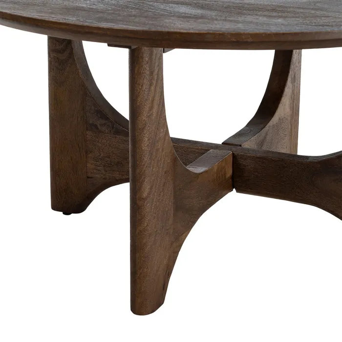 SORMIOU - Mesa de centro natural madera de mango 90 x 90 x 45 cm