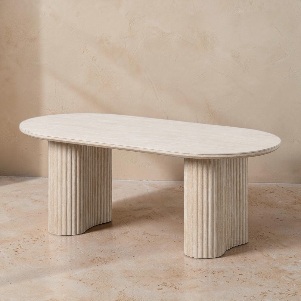 AROUCA - Mesa de centro beige estilo piedra en madera MDF 120 x 60 x 46 cm