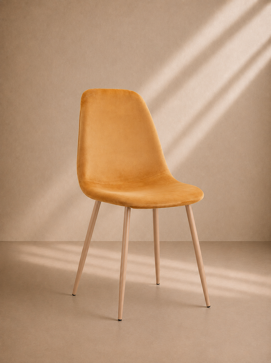 ALEN - Chaise de salle à manger en velours jaune moutarde au design contemporain