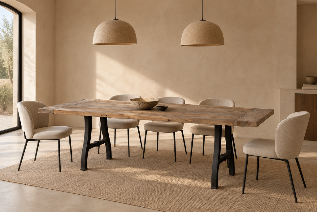 AUTOIRE - Mesa de comedor natural negro madera hierro 220 x 90 x 76 cm