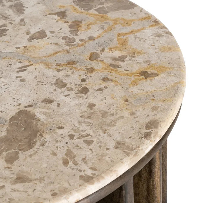 TABUA - Mesa de centro de madera y mármol para salón 90 x 90 x 42 cm