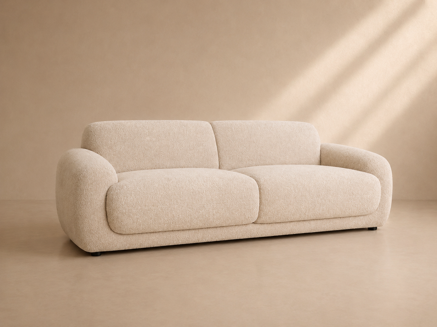 ROIZ - Sofá boucle de design 3 lugares 240 cm – Elegância minimalista e conforto envolvente