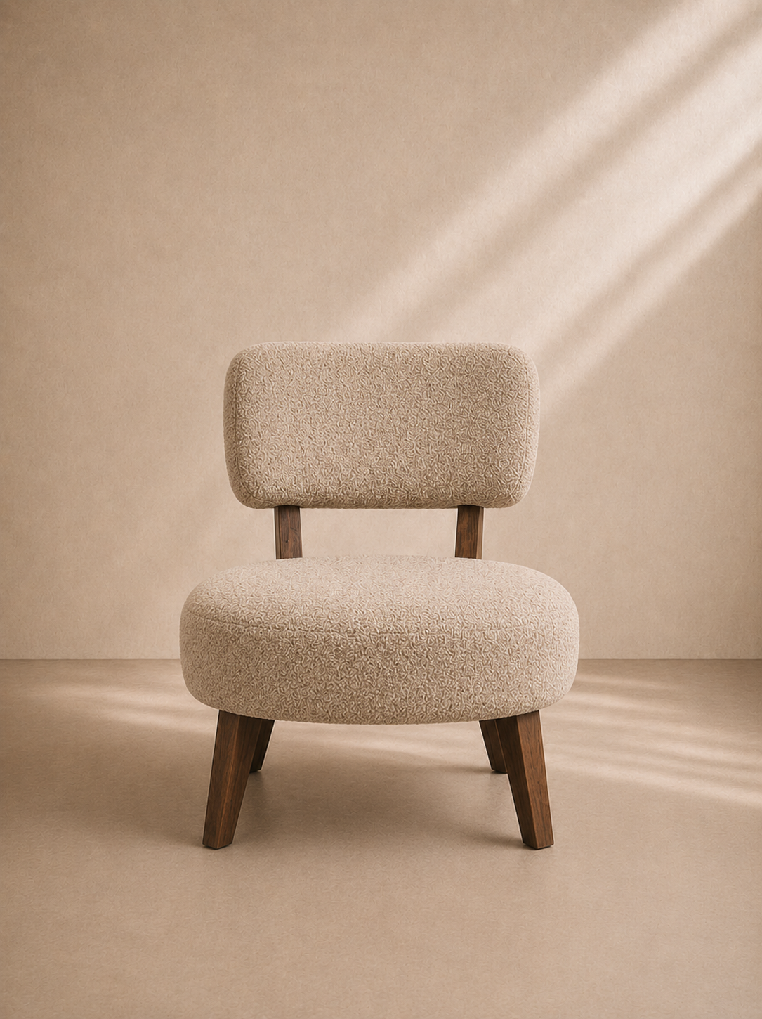 YEBRA - Fauteuil Lounge Bouclé Beige en Bois de Manguier