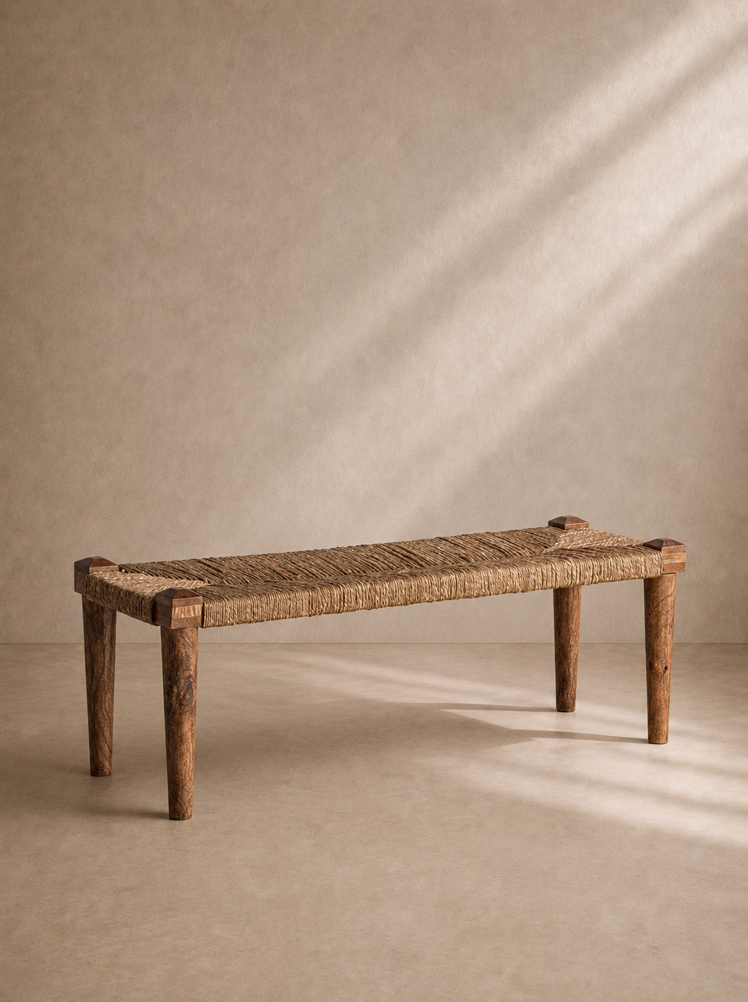 PRADES - Banco de madera de mango y fibra natural