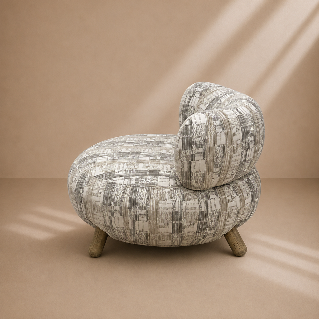 CLARET - Fauteuil design en tissu imprimé ethnique – Confort enveloppant et style contemporain