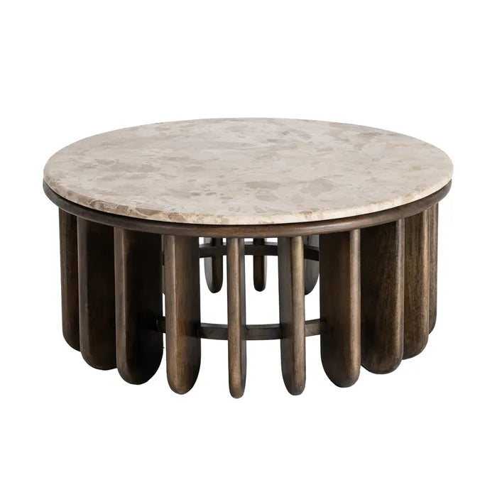 TABUA - Mesa de centro de madera y mármol para salón 90 x 90 x 42 cm