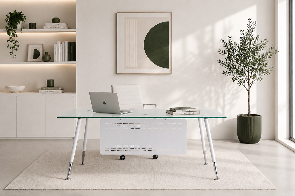 ALEAS - Bureau design en verre trempé 160 cm – Élégance et espace pour un bureau contemporain