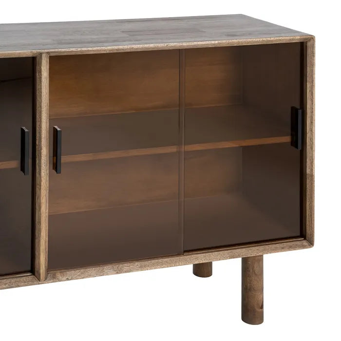 ZENIA - Aparador marrón madera cristal 160 cm