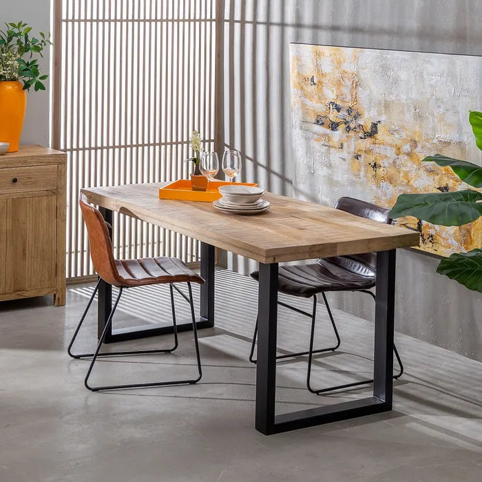 DEIA - Mesa de comedor natural negro madera hierro 160 x 80 x 76 cm