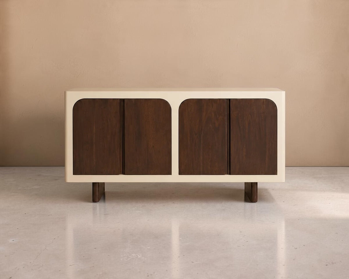 MAYANA - Aparador de design 160cm branco sujo e madeira