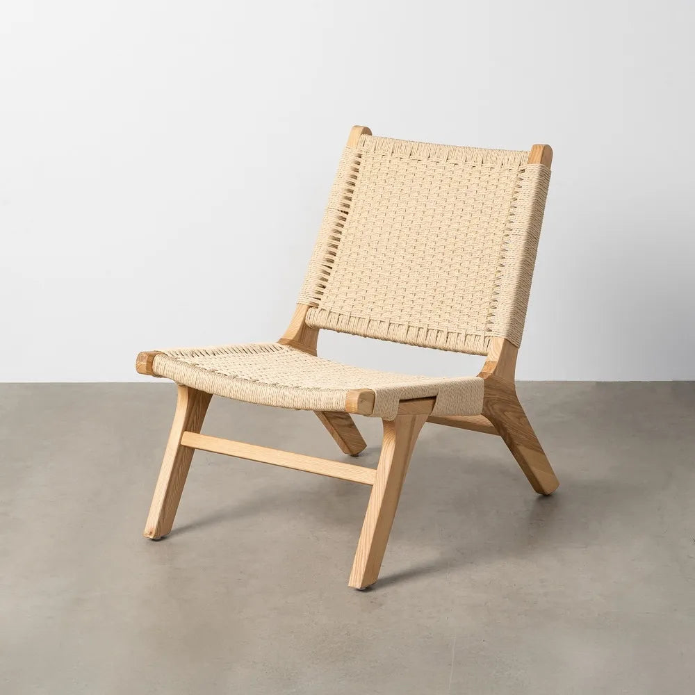 BRIONES - Silla relax de madera natural con asiento trenzado