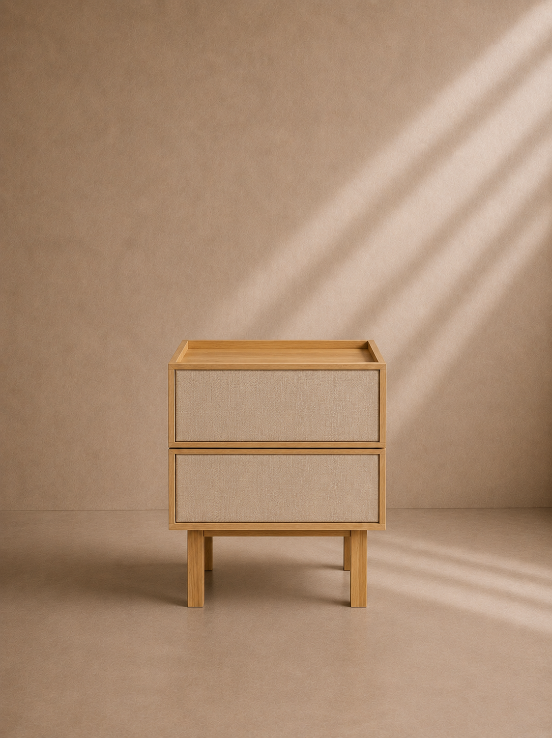 CHAVIN - Mueble auxiliar de 2 cajones de madera y tela