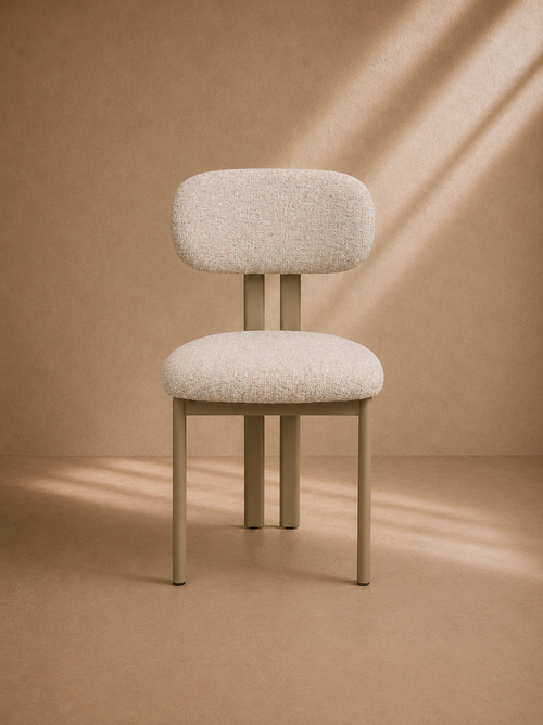 AMOSTA - Chaise de salle à manger design en tissu beige et métal taupe