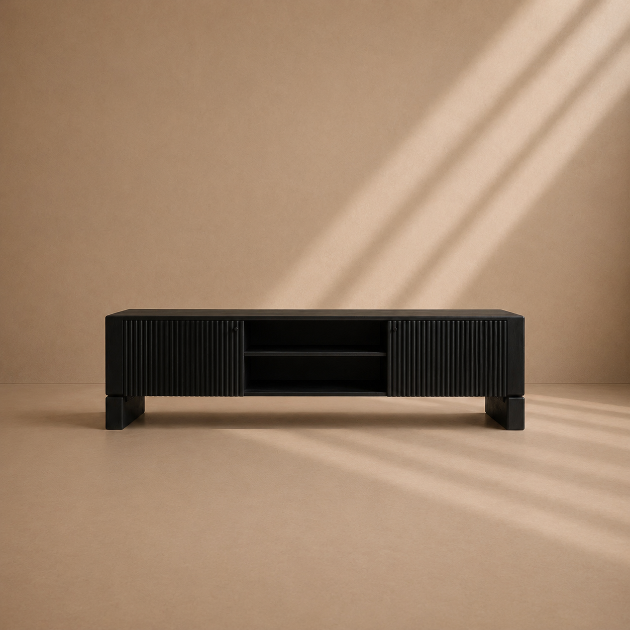 TIELMES - Mueble TV de diseño en madera de mango negra de 165 cm