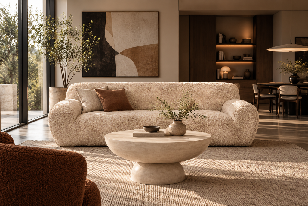 VEJER - Sofá de 3 plazas beige efecto bouclé 240 cm