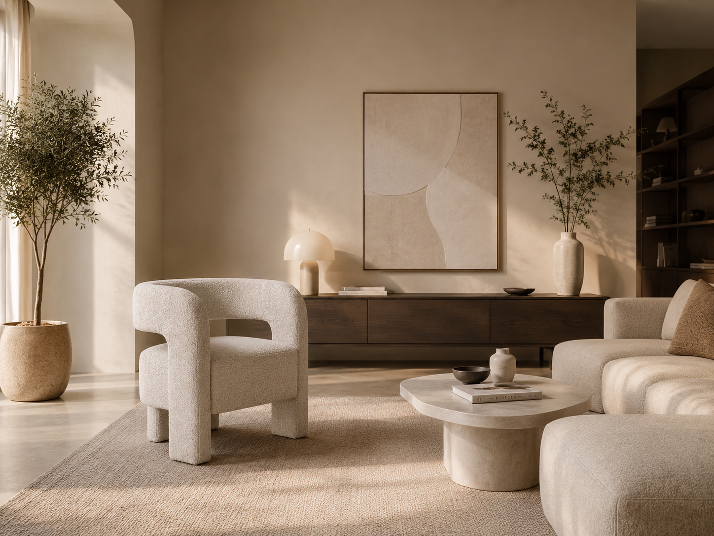 VANNO - Poltrona boucle bege com design contemporâneo minimalista para sala de estar, hotel e restaurante