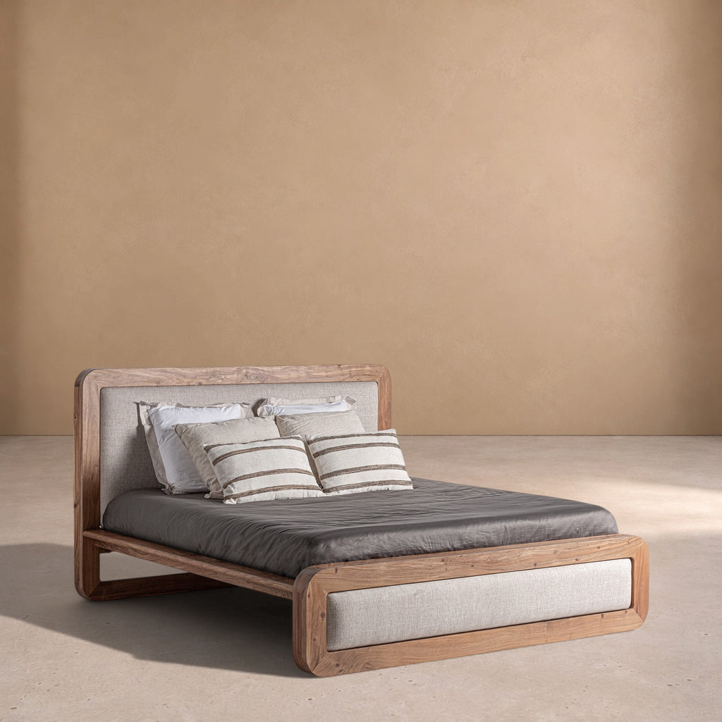 BELVER - Cama capitoné beige 220 x 200 cm