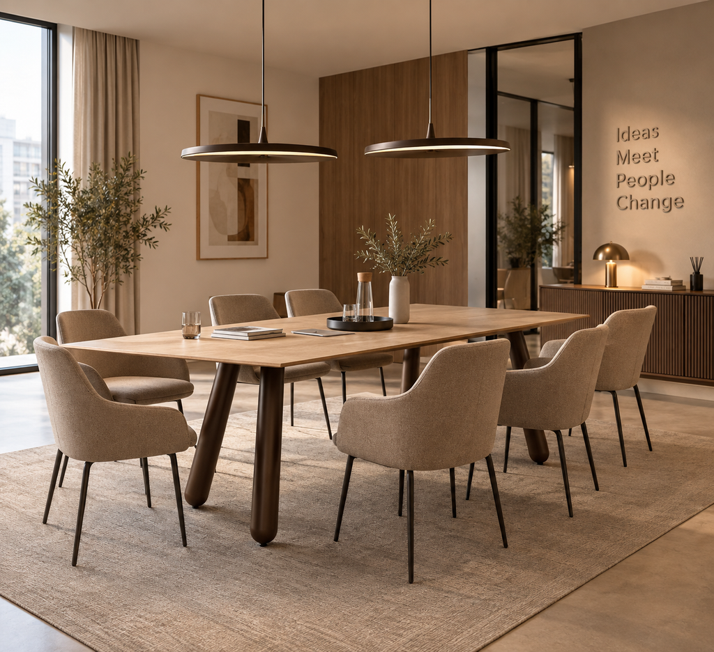 GARCIEZ - Mesa de comedor 220 x 95 cm de madera marrón claro y metal
