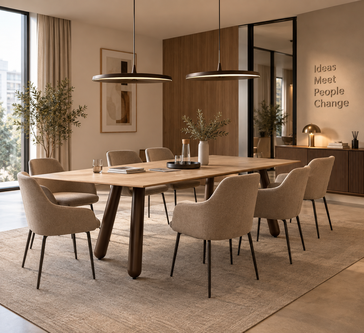 GARCIEZ - Mesa de comedor 220 x 95 cm de madera marrón claro y metal