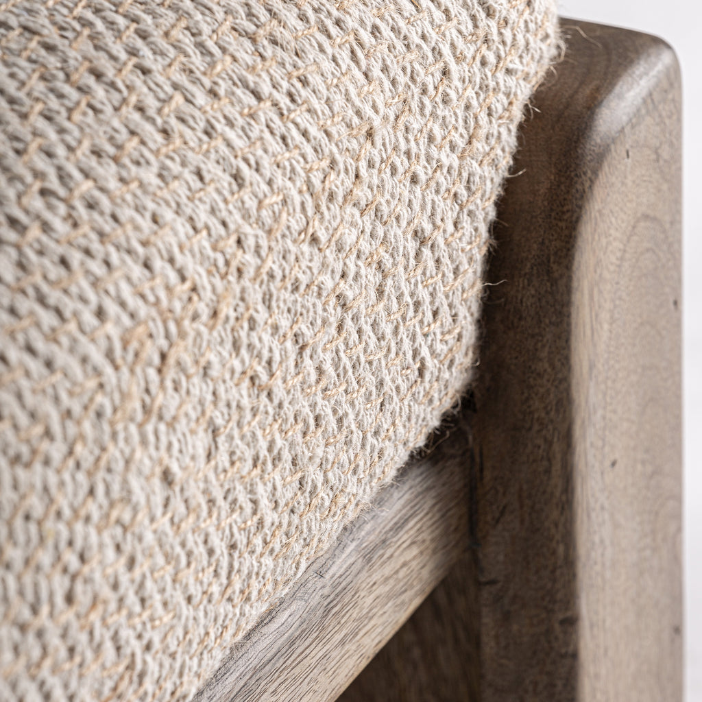ALDO - Banc d’entrée / Bout de lit en bois de manguier et tissu effet jute 122 cm