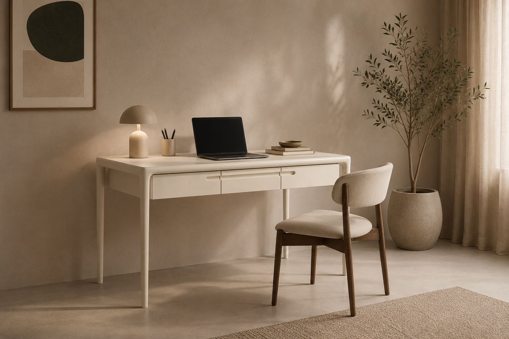 MONDA - Bureau design en bois de manguier blanc 120 × 60 cm