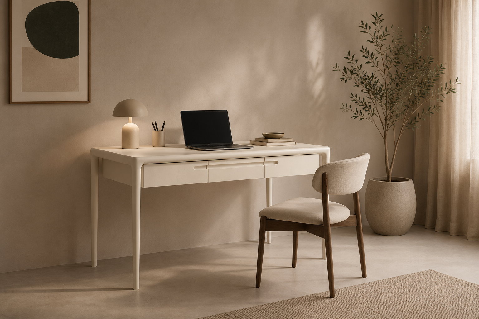 MONDA - Bureau design en bois de manguier blanc 120 × 60 cm