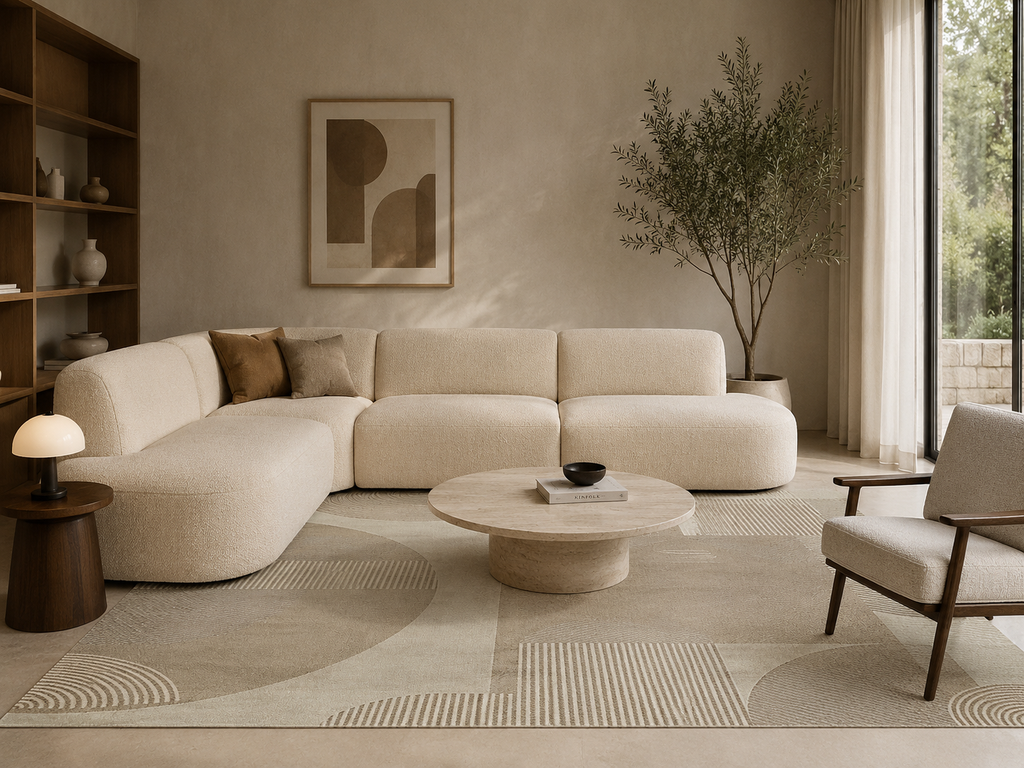 SINGRA - Tapis contemporain beige et marron en viscose 300x200 cm