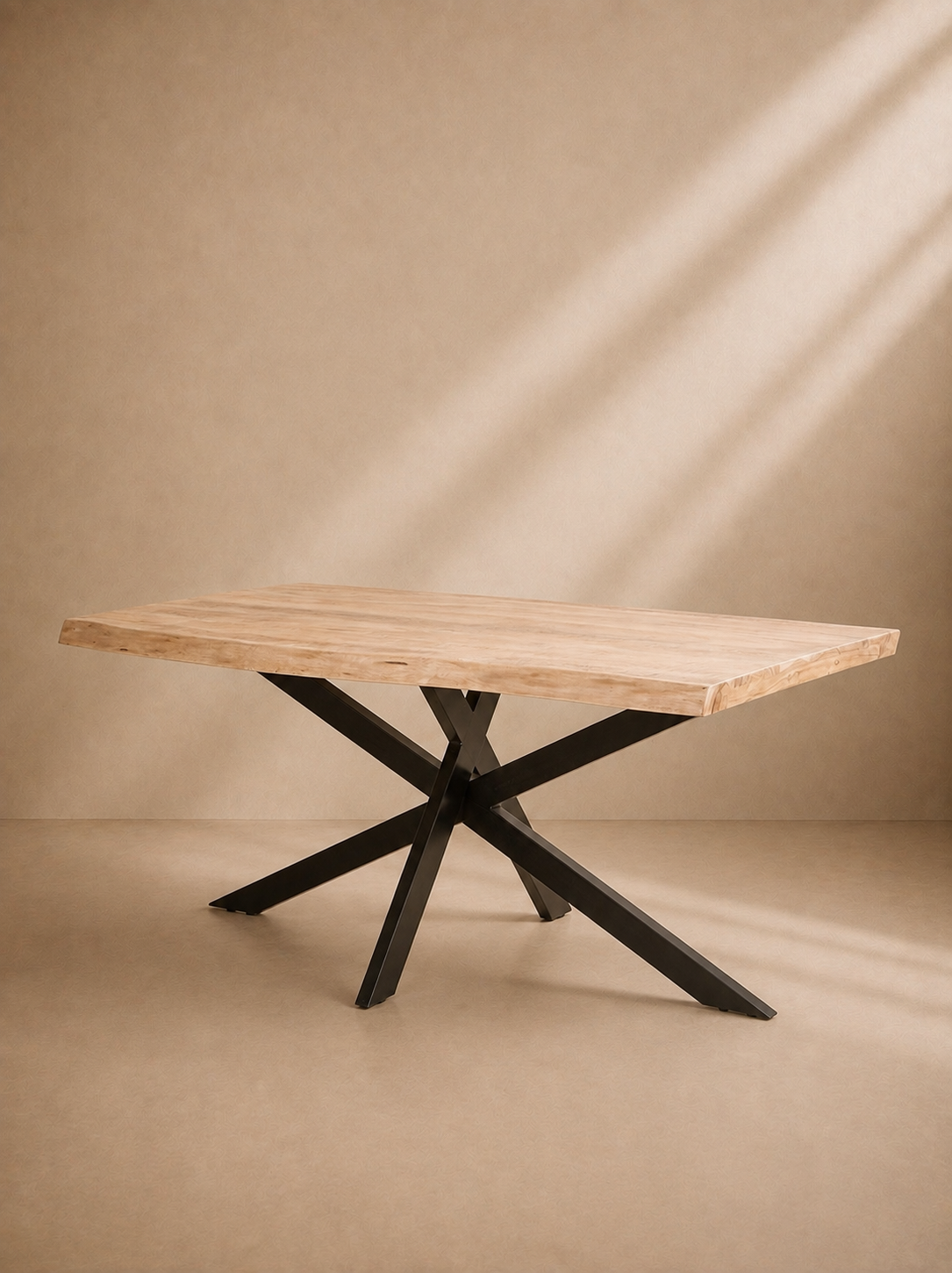 OREA - Mesa de jantar em acácia e metal preto 180 x 90 cm