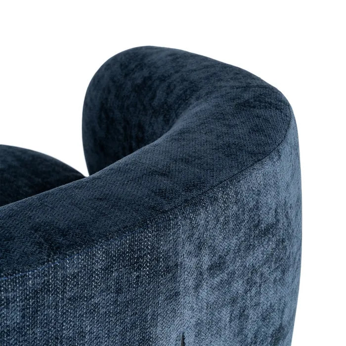 ULLASTRET - Sillón azul de tela y patas de madera de caucho