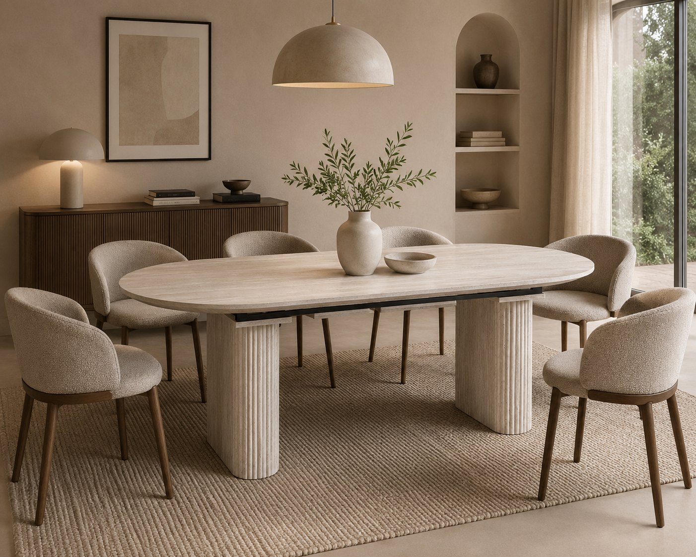 ALBESA - Table à manger extensible effet travertin 180/220 cm – Ovale moderne