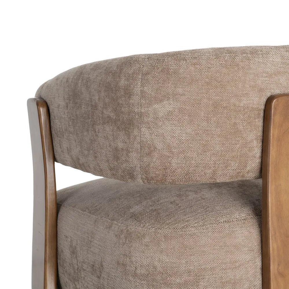 GALA - Sillón de tela marrón y madera maciza de pino – Diseño contemporáneo