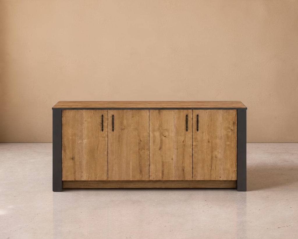 SABAL - Aparador Industrial de Diseño 180 cm Roble y Antracita – Mueble Auxiliar de 4 Puertas para Salón y Comedor